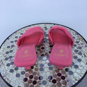 Sarto Hot Pink Kitten Heel Peep Toe Sandals Slides